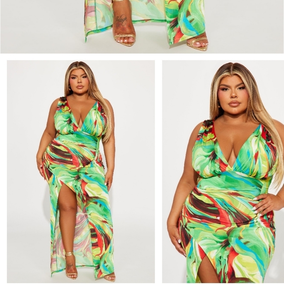 Fashion Nova Green Ruffled Wrap Maxi Dress